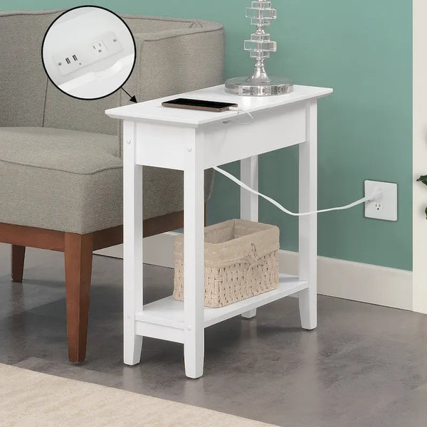 American Heritage Flip Top End Table with Charging Station and Shelf by Convenience Concepts