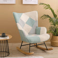 Mid-Century Patchwork Linen Rocking Chair with Wooden Legs