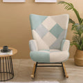 Mid-Century Patchwork Linen Rocking Chair with Wooden Legs