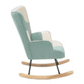 Mid-Century Patchwork Linen Rocking Chair with Wooden Legs