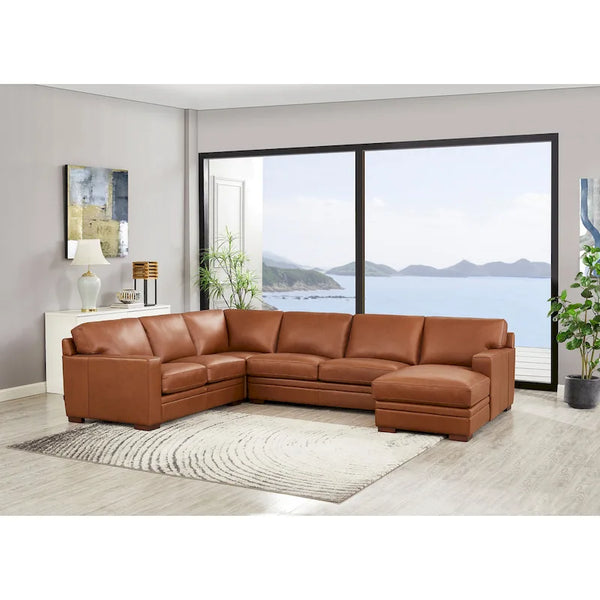 Hydeline Dillon Right-Facing Sectional Sofa with Chaise in Top Grain Leather