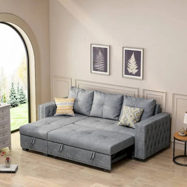 Cozy Classic L-Shaped Pull-Out Sleeper Sectional Sofa