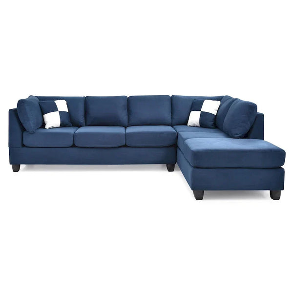 Malone 111-Inch Suede 4-Seater Sectional Sofa with Two Throw Pillows - Dimensions: 111L x 78W x 34H