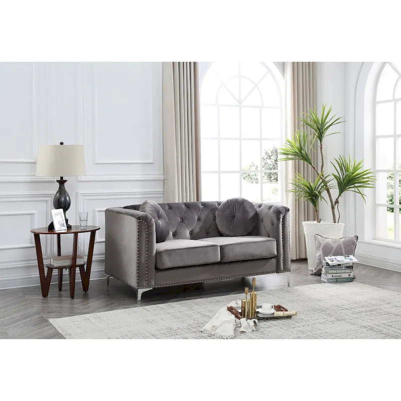 Velvet Button-Tufted Pompano Loveseat