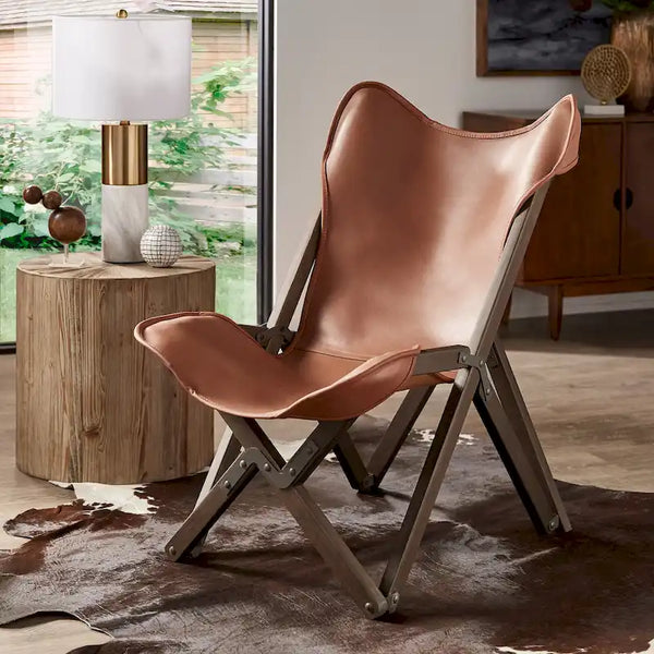 Cantu Authentic Top Grain Leather Tripolina Sling Chair by iNSPIRE Q Modern