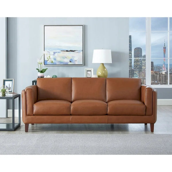 Hydeline Maui Premium Top Grain Leather Sofa with Feather, Memory Foam, and Spring Support