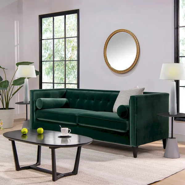Jack 84 Mid-Century Modern Tuxedo Sofa with Decorative Bolster Pillows