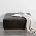 Minara Black Genuine Leather Ottoman with Gold Metal Base - 36-Inch Square