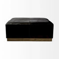 Minara Black Genuine Leather Ottoman with Gold Metal Base - 36-Inch Square