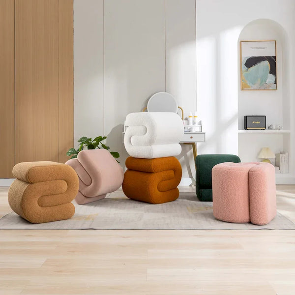 Contemporary S-Shape Ottoman Makeup Stool and Footrest for Living Room and Bedroom