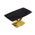 63-Inch Contemporary Dining Table with Slate Stone Surface and Metal Legs, Marble Finish