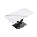 63-Inch Contemporary Dining Table with Slate Stone Surface and Metal Legs, Marble Finish
