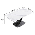 63-Inch Contemporary Dining Table with Slate Stone Surface and Metal Legs, Marble Finish