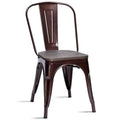 Set of 4 Stackable Bistro Cafe Dining Chairs with Metal Frame and Wooden Seat - Details Inside