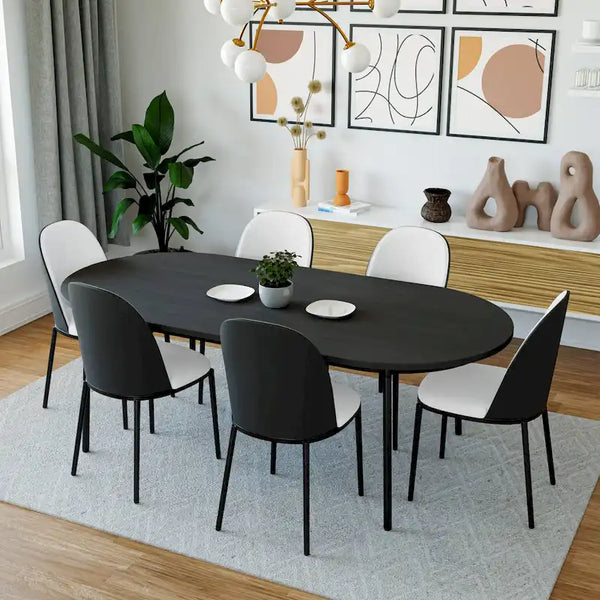 LeisureMod Tule Collection 7-Piece Black Steel Dining Set with 6 Chairs and Table