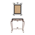 Set of 2 Bronze Metal Leaf Console Tables with Mirrors and Scrolled Legs - Roche River Decor - Dimensions: 1W x 23L x 32H