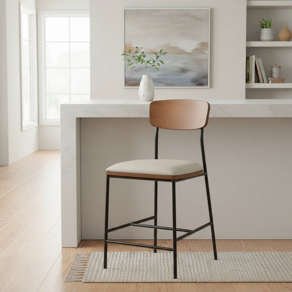 Lowrey 25-Inch Counter Stool with Metal Frame and Faux Leather Upholstery