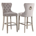 Carter Set of 2 Tufted Wingback Bar Stools with Nailhead Trim and Antique Grey Legs