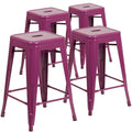 Set of 4 Backless Metal Counter Height Stools for Indoor-Outdoor Use - 24 Hours Square Seat
