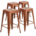 Set of 4 Backless Metal Counter Height Stools for Indoor-Outdoor Use - 24 Hours Square Seat