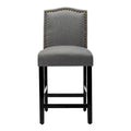 Set of 2 Counter Height Bar Stools with Back - 24-Inch Fabric Upholstered Design and Nailhead Trim