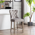 Carter 24-Inch Wingback Tufted Counter Stool with Antique Grey Legs and Nailhead Trim