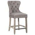 Carter 24-Inch Wingback Tufted Counter Stool with Antique Grey Legs and Nailhead Trim