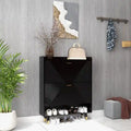 Black Shoe Storage Cabinet with Dual Flip Drawers - Entryway Shoe Rack