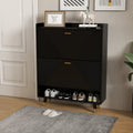 Black Shoe Storage Cabinet with Dual Flip Drawers - Entryway Shoe Rack