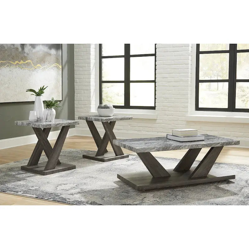 Signature Design by Ashley Bensonale Gray 3-Piece Table Set - Dimensions: 48W x 24D x 18H