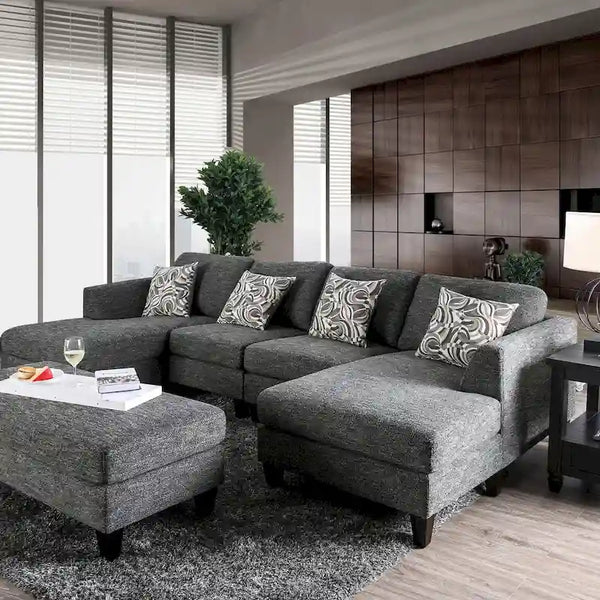 Lauf Contemporary Grey Fabric 4-Piece Modular Sectional by Furniture of America