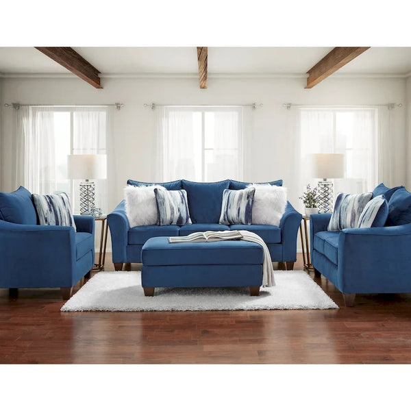 4 Piece Living Room Sofa Set with Ottoman and Upholstered Cushions