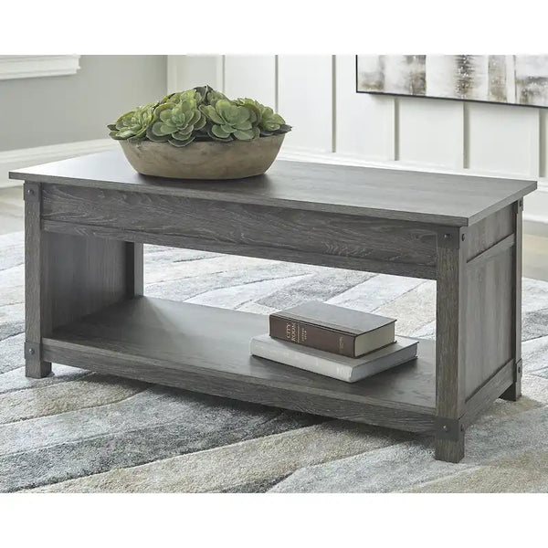 Freedan Rectangular Lift-Top Coffee Table - Dimensions: 44"W x 20"D x 19"H