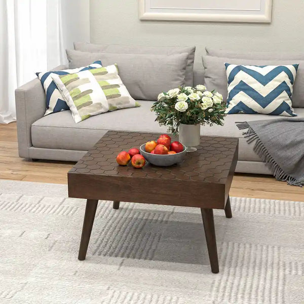 Cozy Rustic Solid Wood Square Coffee Table for Living Room - 24" W x 24" L x 15.3" H