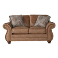 Roundhill Furniture Leinster Brown Fabric Sofa and Loveseat with Nailhead Trim