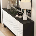 Contemporary 63-Inch Black and White Bookmatched Buffet with 4 Doors - Stylish Sideboard Table