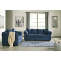 Aruca Navy Blue Microfiber Sofa and Loveseat Set with Pillow Back
