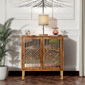 COZAYH Rustic Farmhouse Accent Cabinet with Geometric Mirror Fronts