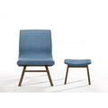 Modrest Whitney Contemporary Blue and Walnut Accent Chair with Ottoman