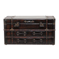 Roche River Decor Faux Leather or Linen Fabric Coffee Table Trunk with 2 Drawers and Buckle Hinged Top - Available in Dark Blue or Brown