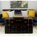 Roche River Decor Faux Leather or Linen Fabric Coffee Table Trunk with 2 Drawers and Buckle Hinged Top - Available in Dark Blue or Brown