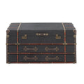 Roche River Decor Faux Leather or Linen Fabric Coffee Table Trunk with 2 Drawers and Buckle Hinged Top - Available in Dark Blue or Brown
