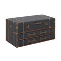Roche River Decor Faux Leather or Linen Fabric Coffee Table Trunk with 2 Drawers and Buckle Hinged Top - Available in Dark Blue or Brown
