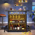 3-Tier Home Bar Unit with Glass Holder and Wine Storage