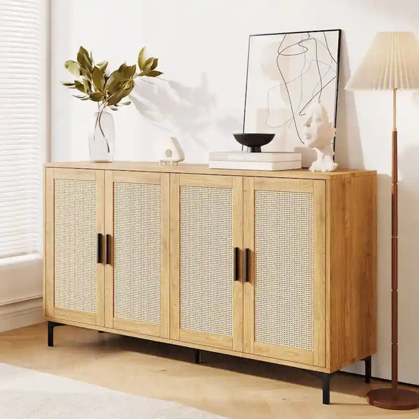 JASIWAY Rattan-Decorated Buffet Table and Kitchen Sideboard