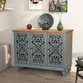 Vintage-Inspired Hollow-Carved 3-Door Storage Cabinet