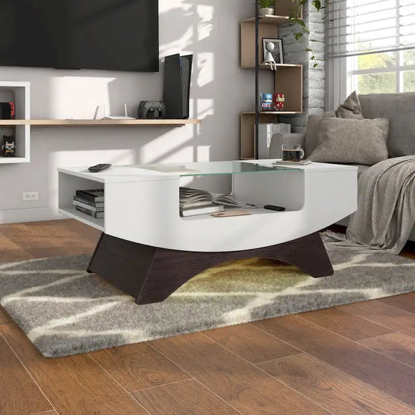 Angelic Contemporary Storage Coffee Table with Glass Insert by Furniture of America