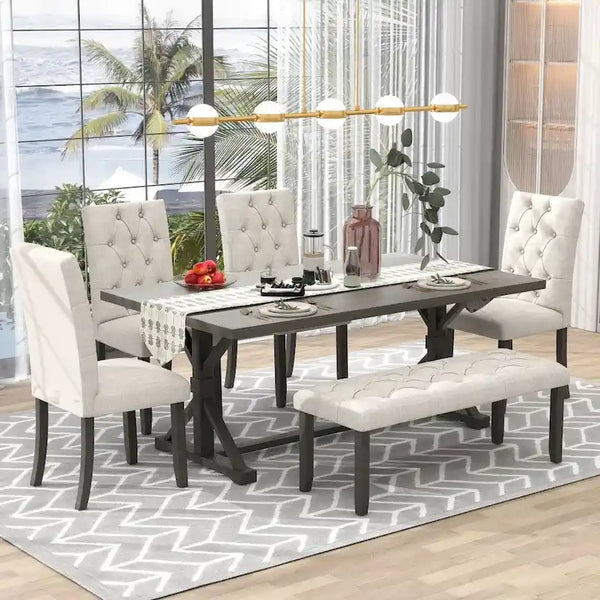 6-Piece Rustic Farmhouse Dining Set