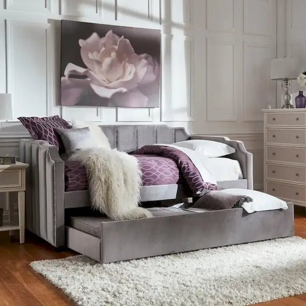 iNSPIRE Q Modern Chareau Glam Grey Velvet Daybed