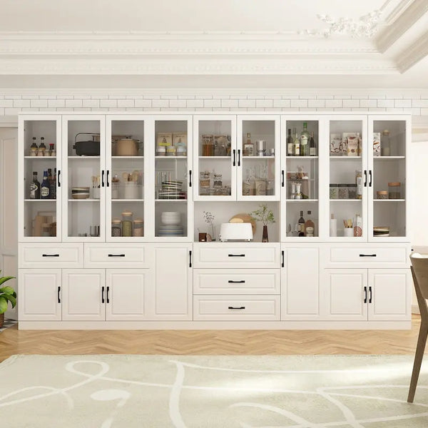78.7-Inch Modular White Curio Cabinet with Glass Doors for Buffet Display